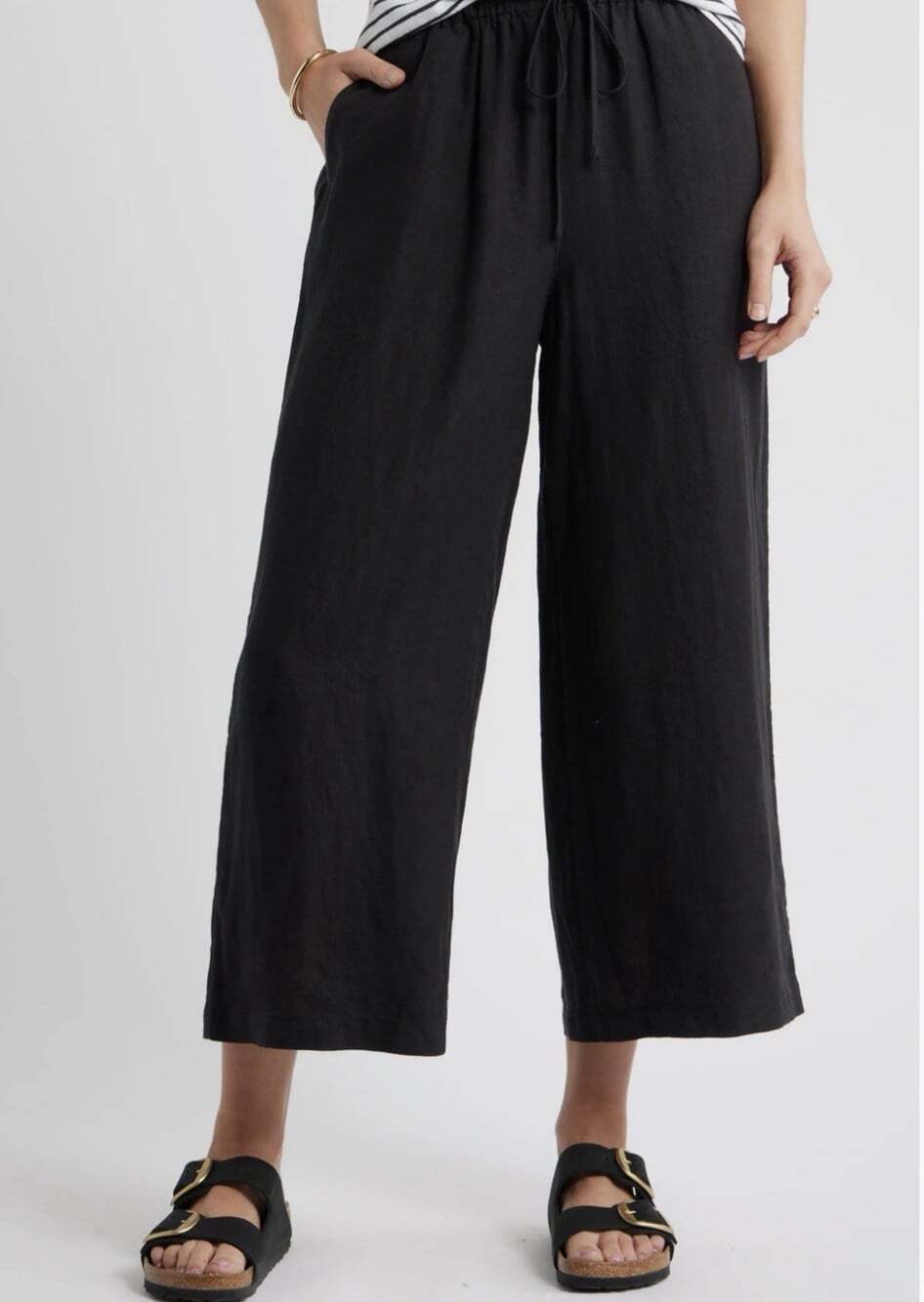 Cynthia Rowley Linen Crop Pants Women’s 2X Black Tie Waist Wide Leg Pockets
